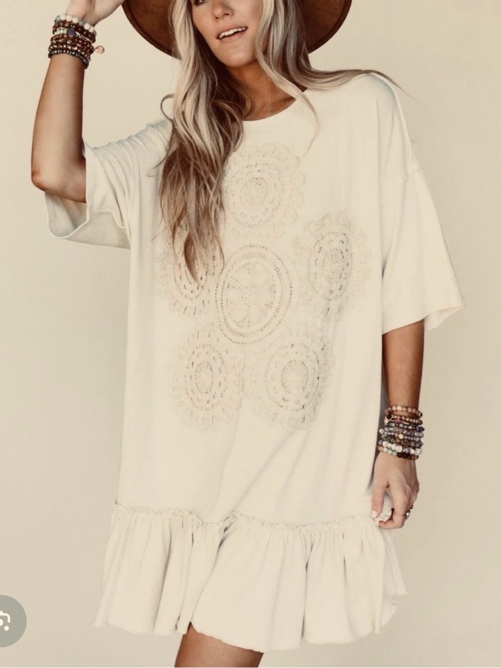 easel Natural Crochet-Front Mini Dress